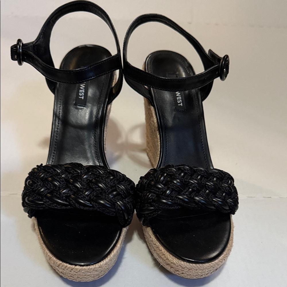 Nine West Black Woven Wedge Sandals